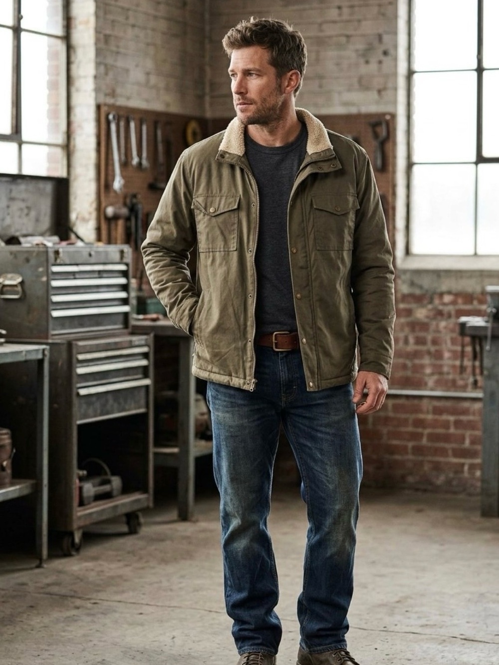 Marine Layer James Waxed Canvas Jacket Mens Large L Sherpa Lined Utility Coat